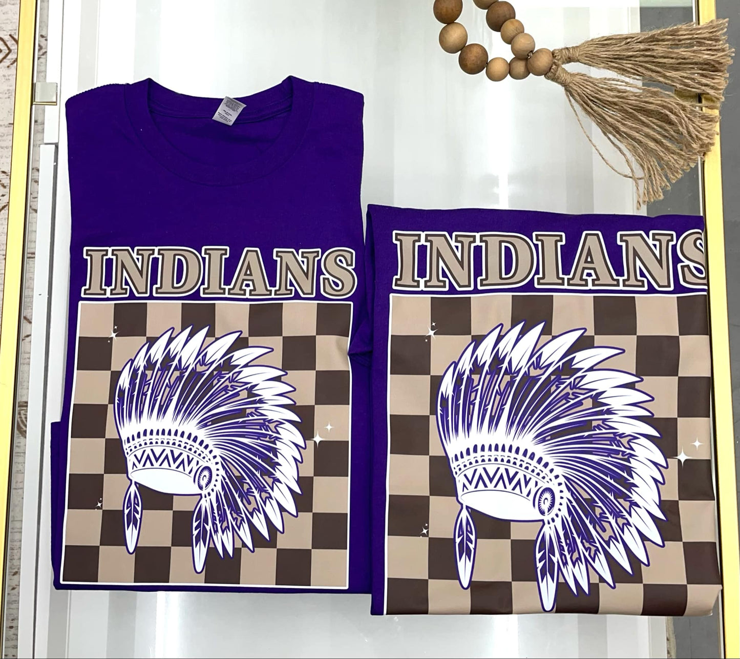 Retro Indians "tan and brown squares" T-shirt