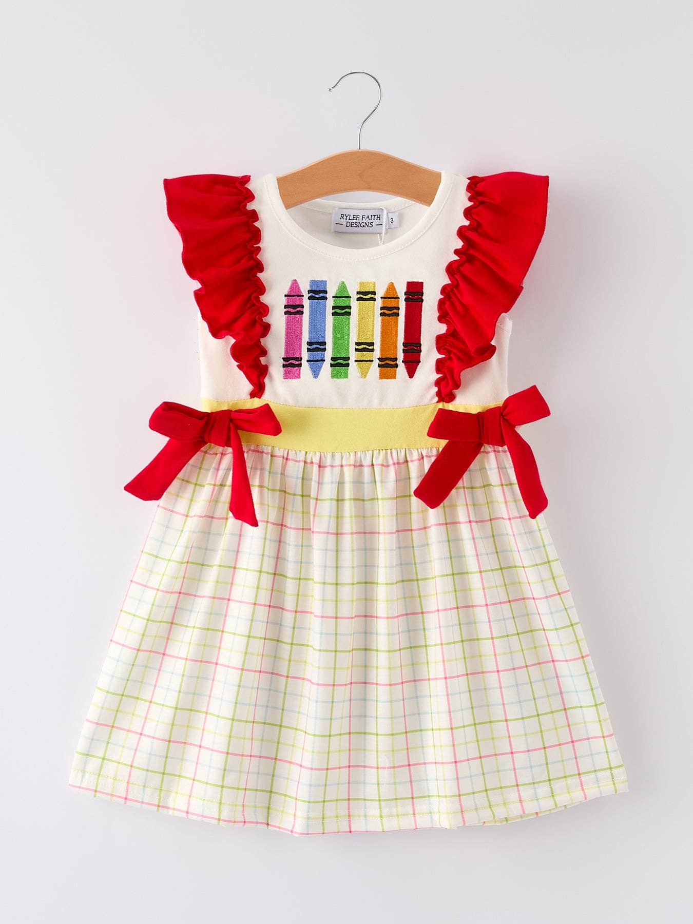 Back-To-School Crayon Embroidery Girls' Dress DRG524