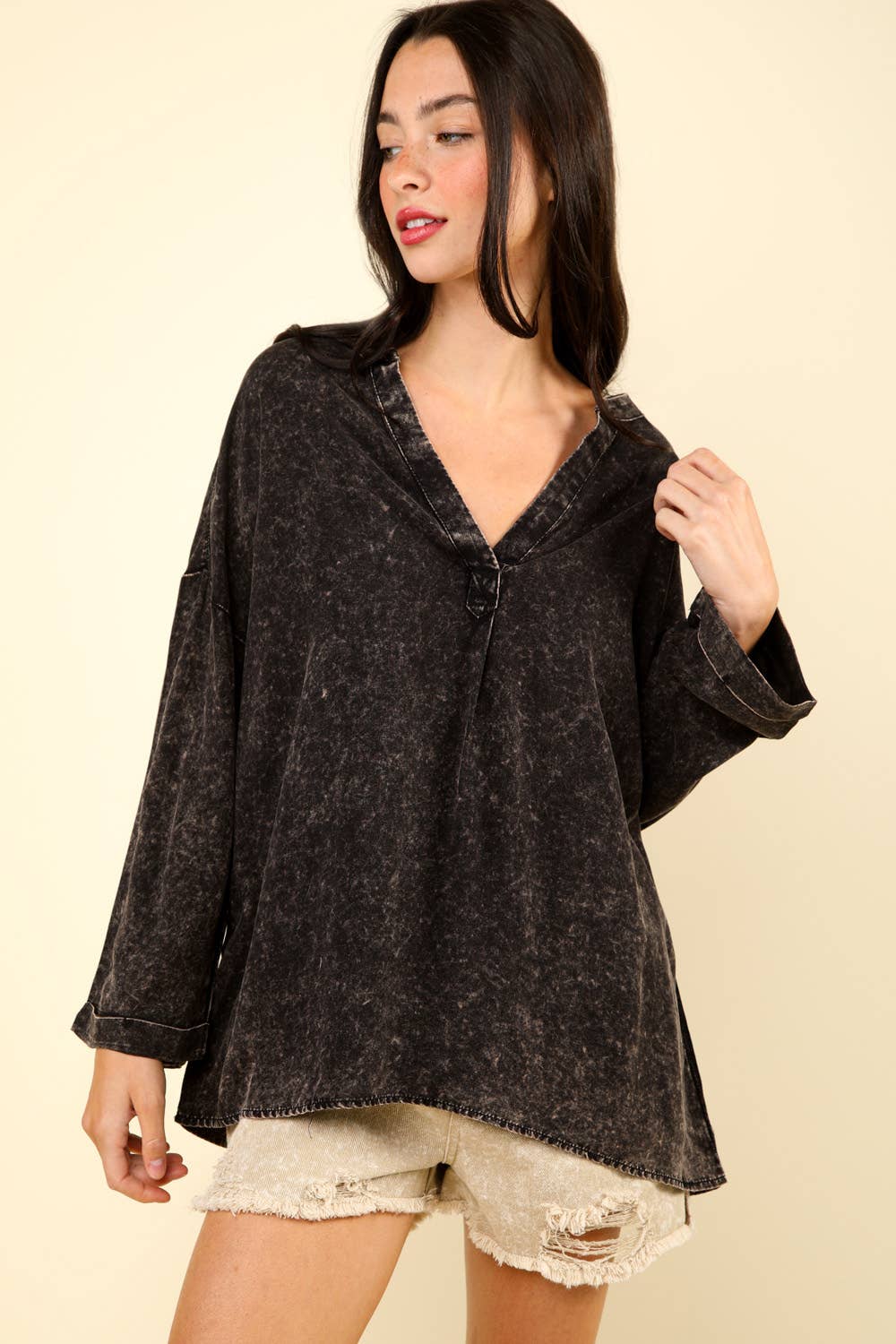 Oversized Washed Soft Shirts Blouse Top JVNT-179L