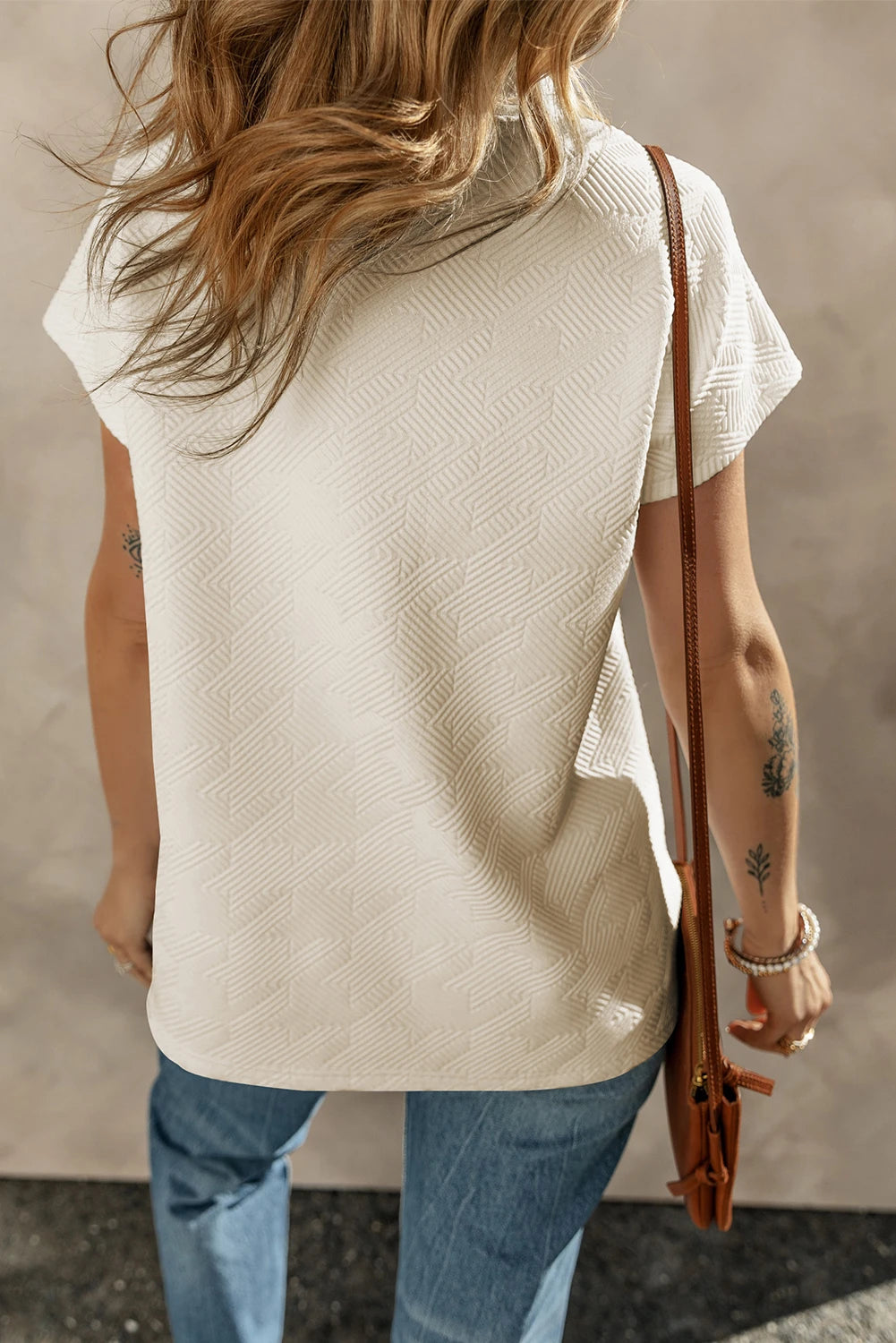 Apricot Textured V Neck Collared Short Sleeve Top ATVN-CSS