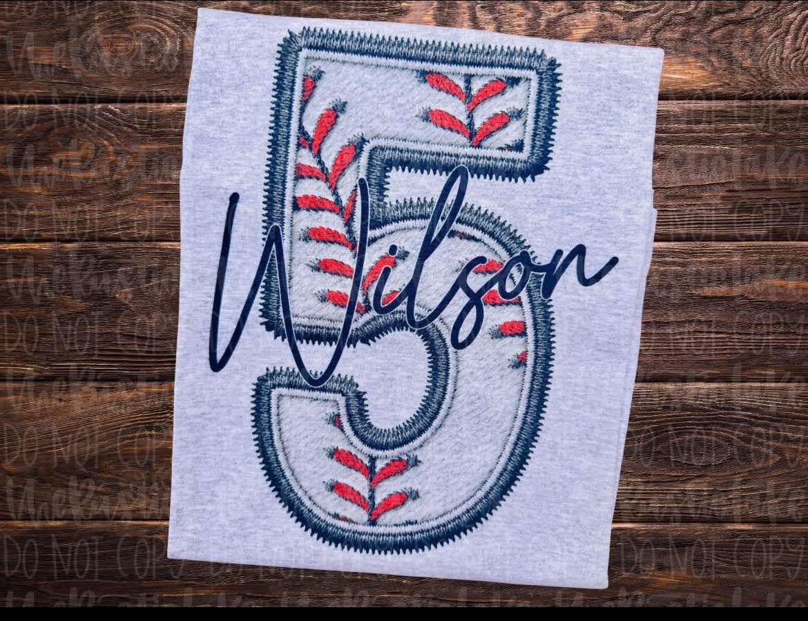 Faux Embroidered Sport # with Name - T SHIRT - (Gildan)