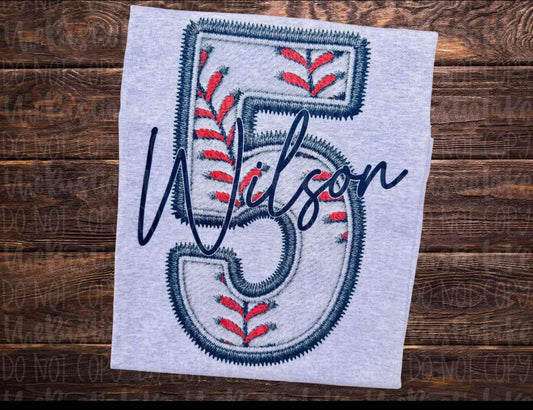 Faux Embroidered Sport # with Name - T SHIRT - (Gildan)