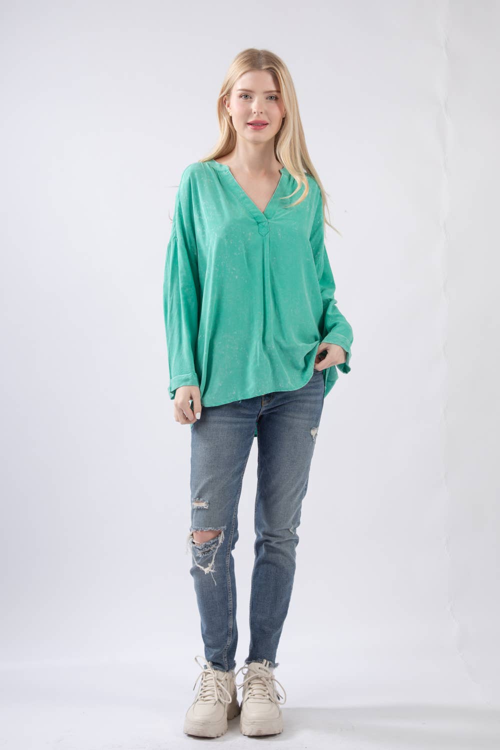 Oversized Washed Soft Shirts Blouse Top JVNT-179L