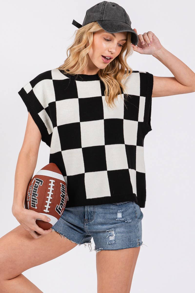 Checkered Knit Sleeveless Game day Top-CKSGD