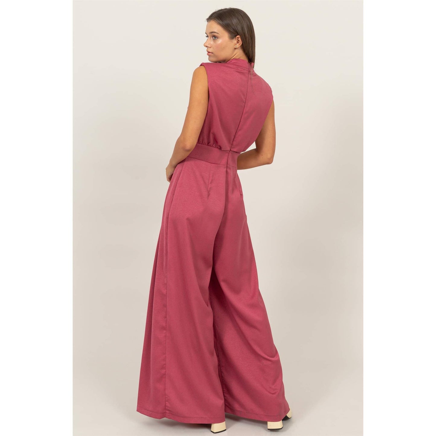 SLEEVELESS WIDE LEG SATIN JUMPSUIT HF24G072-
