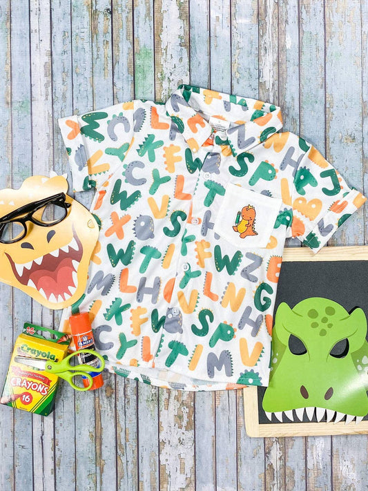 Boys Dino Alphabet Button Down -11007
