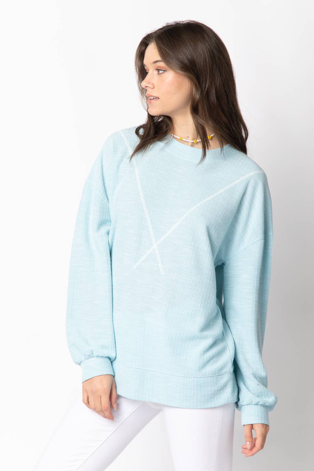 Ribbed Knit V Stitch Top NT10897