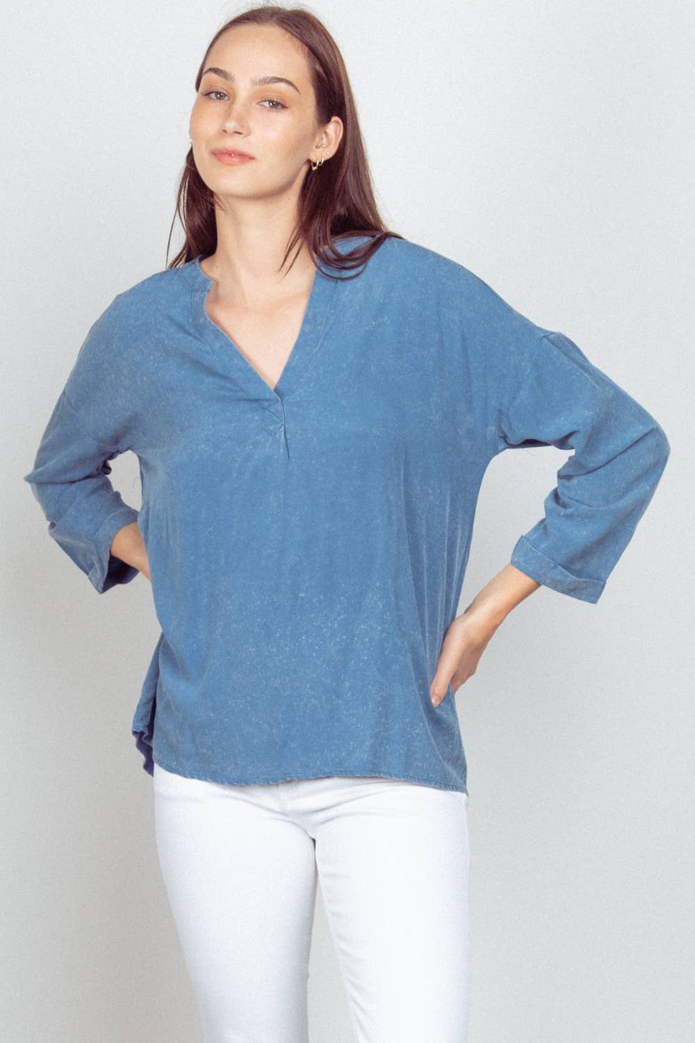 Oversized Washed Soft Shirts Blouse Top JVNT-179L