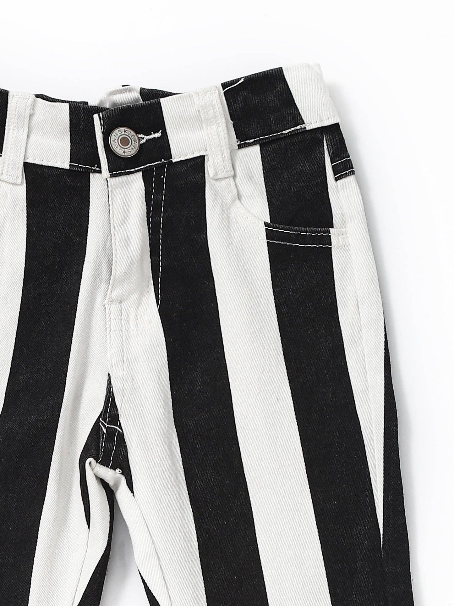 Black White Stripe Girls Flare Jeans P0046