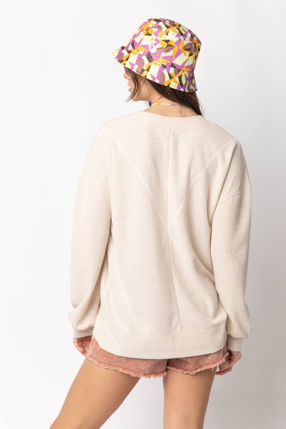 Ribbed Knit V Stitch Top NT10897
