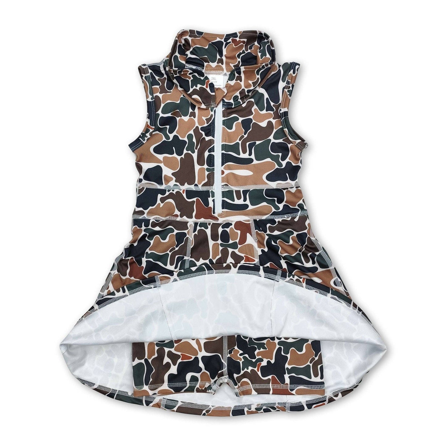 ✅Brown camo sleeveless zipper athletic dress with shorts GSD1382