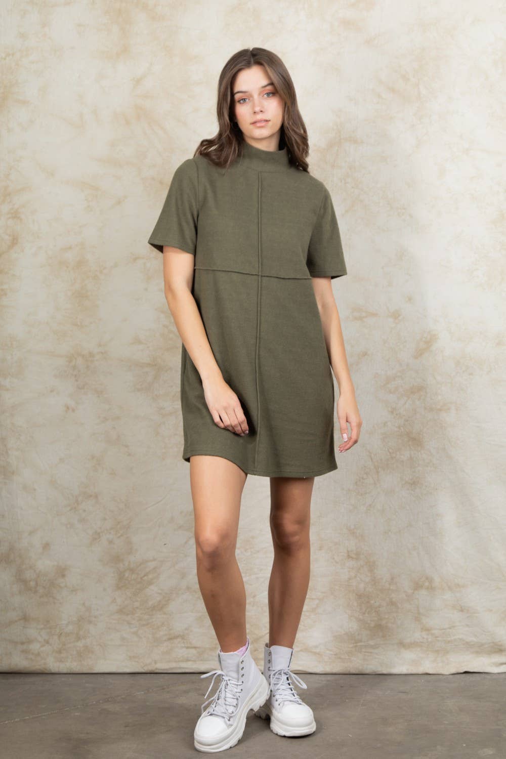 Mock Neck Front Seam Detail Mini Dress ND31008