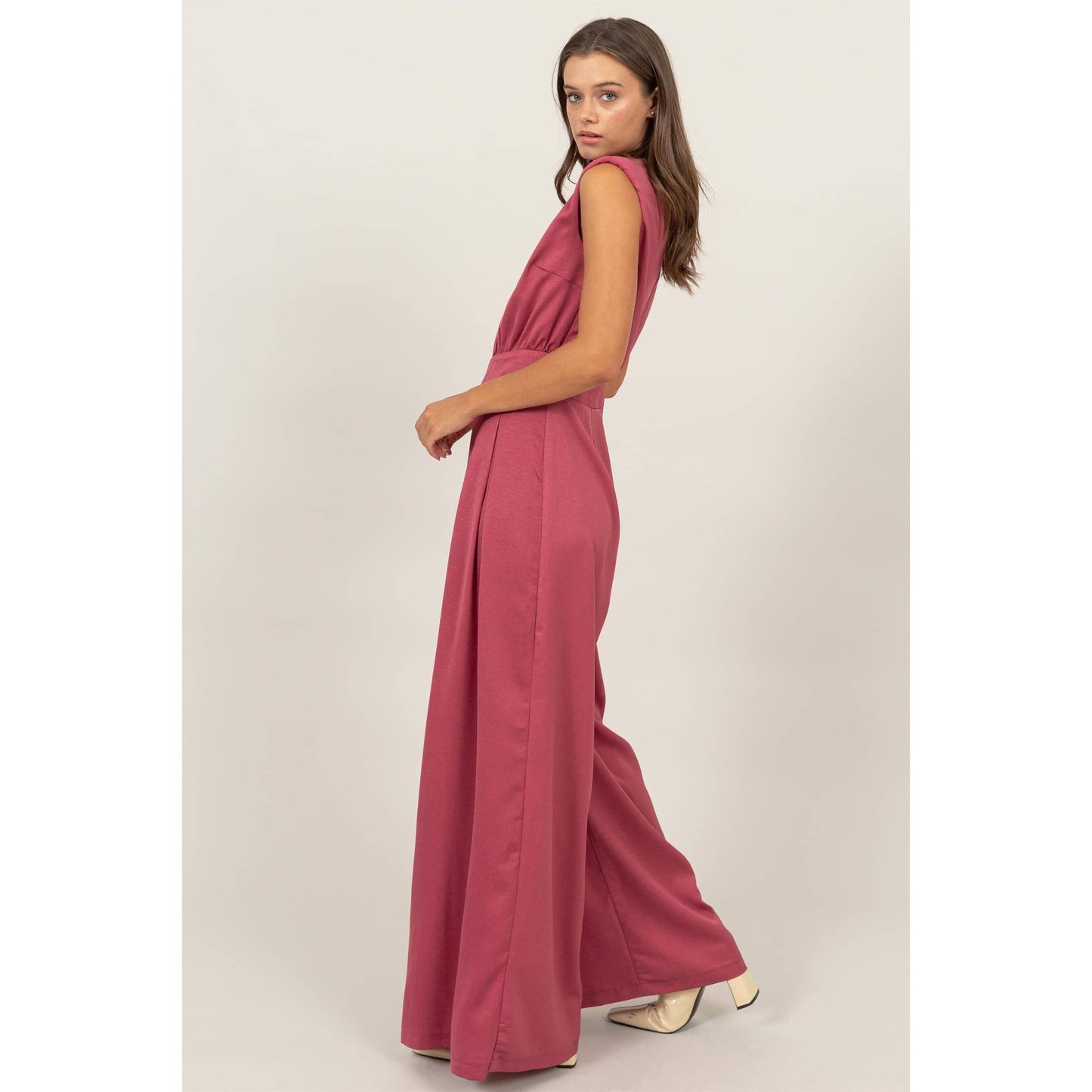 SLEEVELESS WIDE LEG SATIN JUMPSUIT HF24G072-