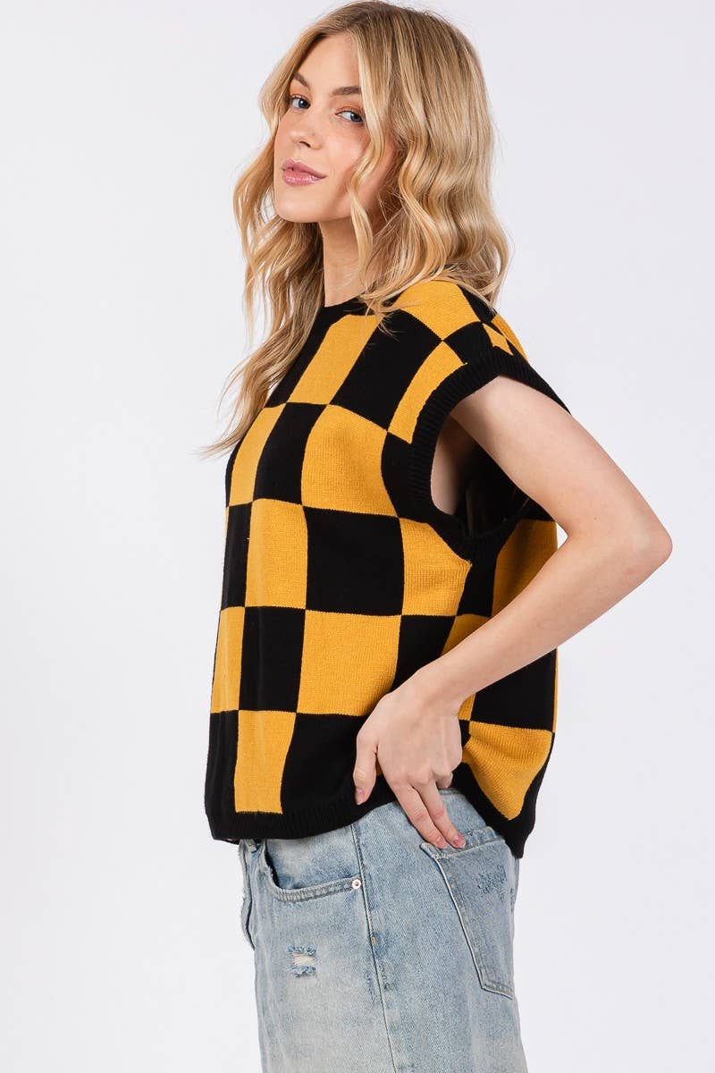 Checkered Knit Sleeveless Game day Top-CKSGD