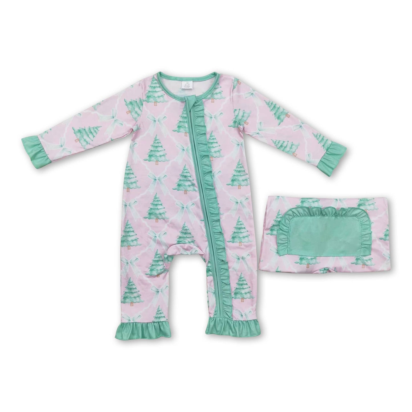 Pink Christmas tree bow kids girls pajamas GLP1242