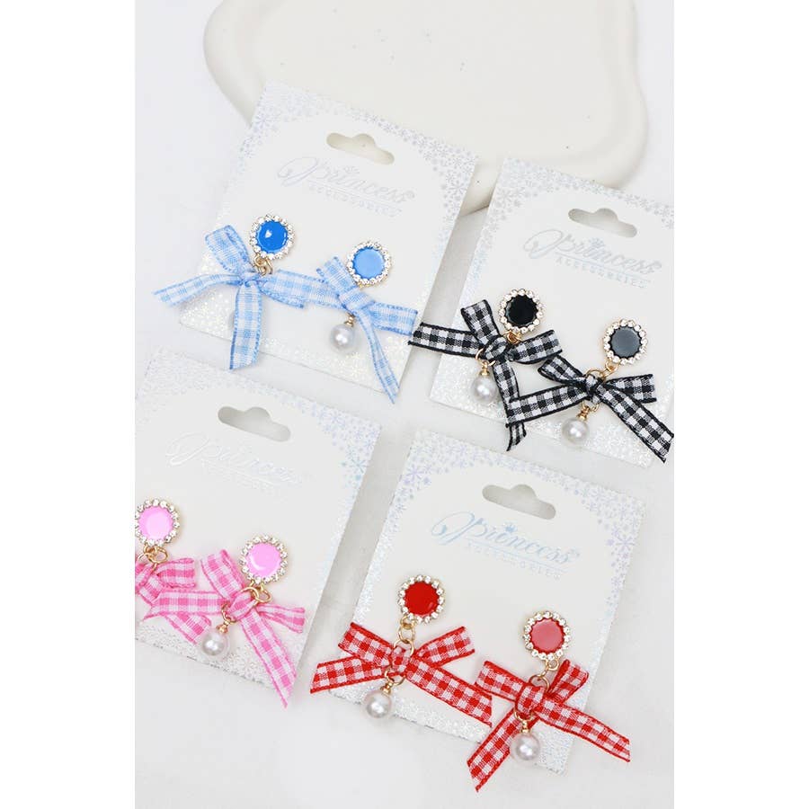 Satin Bow Dangle Earrings with Pearl 46SN