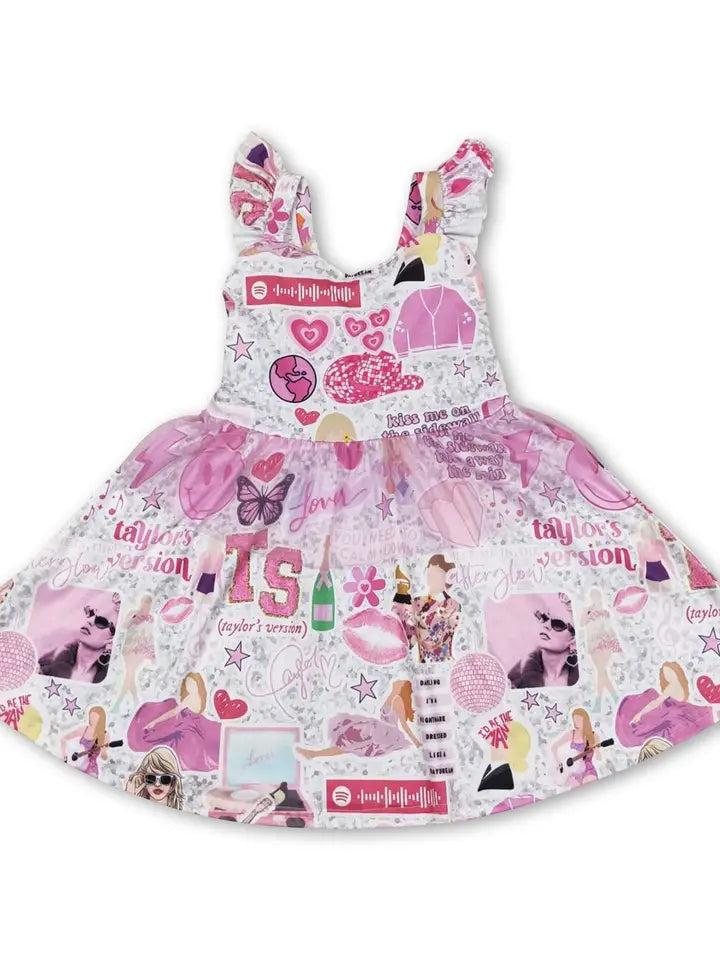 PRE-ORDER--Taylor - Pink Flutter Sleeves Smile Guitar Singer Girls Tulle Dress