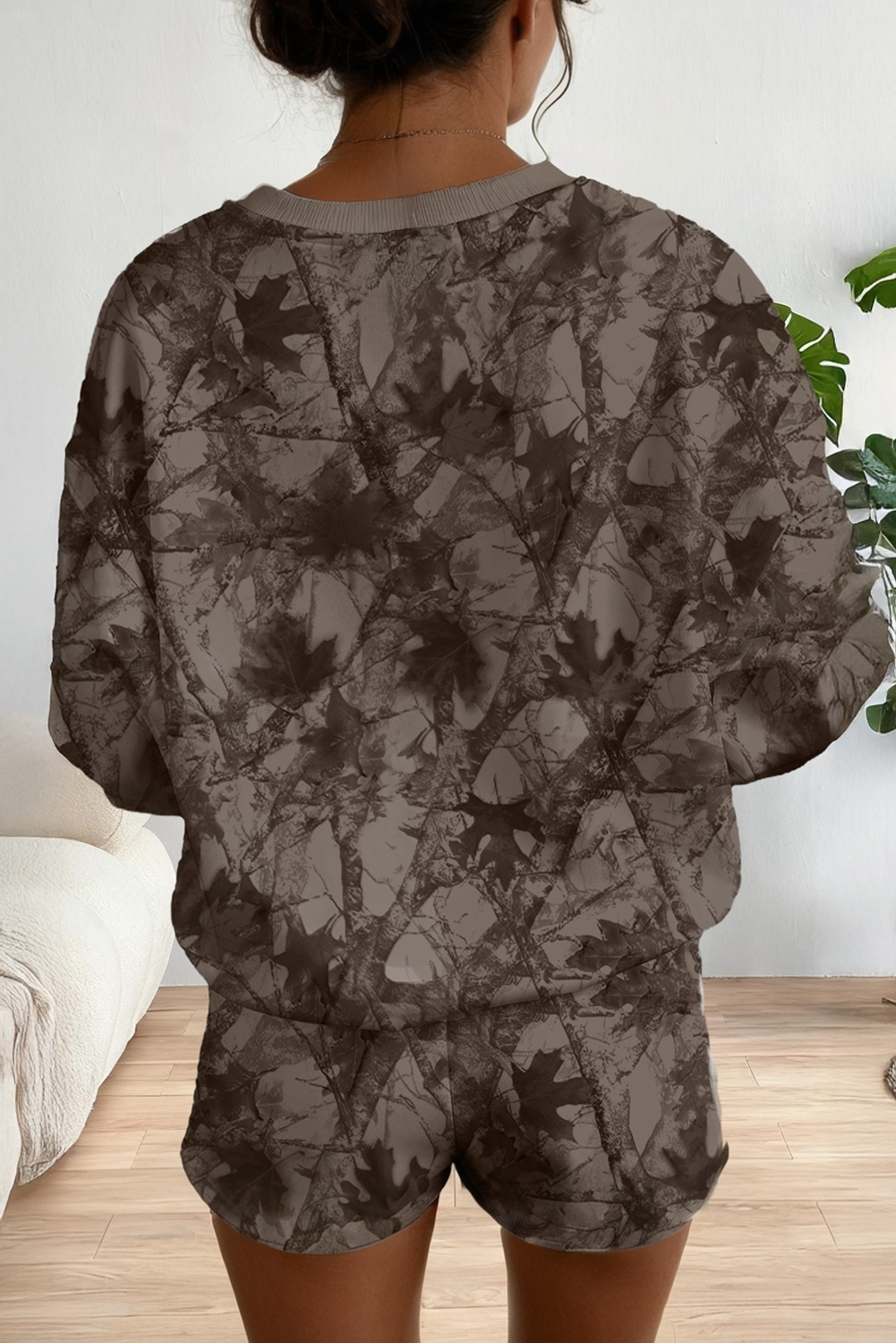 LAS Camouflage Print Drop Sleeve Lougewear Shorts Set-010826br