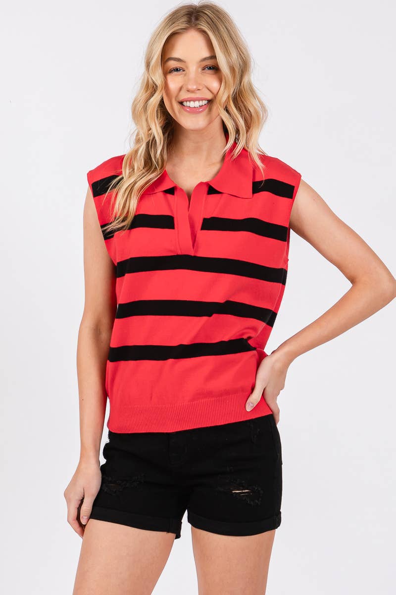 STRIPED SLEEVELESS SWEATER TOP- SSST2