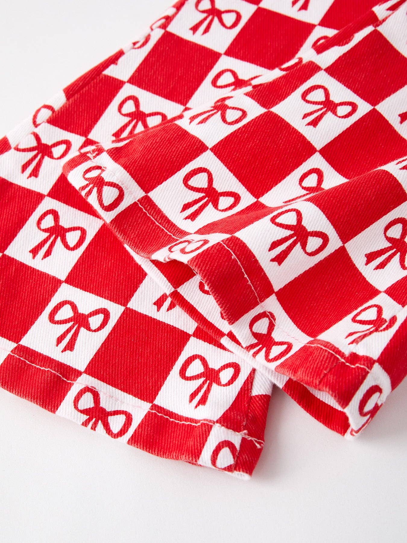 Girls Red Bow Print Plaid Flared Jeans PNG4074