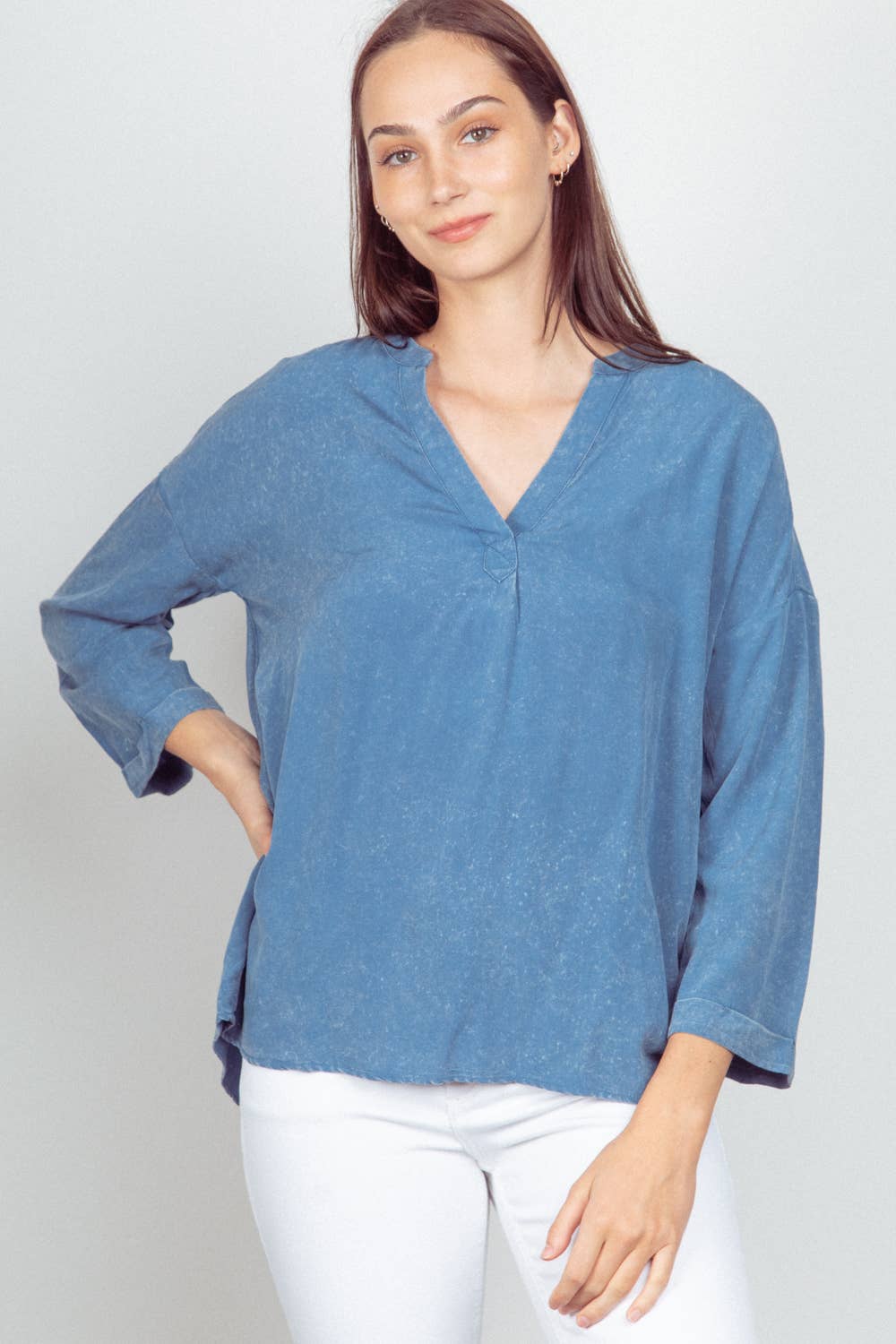 Oversized Washed Soft Shirts Blouse Top JVNT-179L