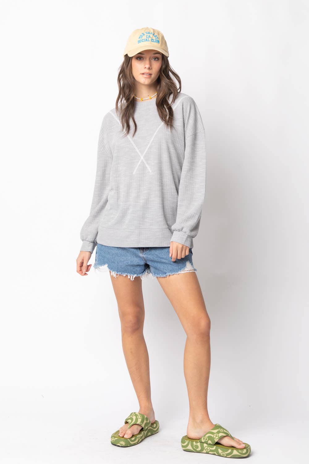 Ribbed Knit V Stitch Top NT10897