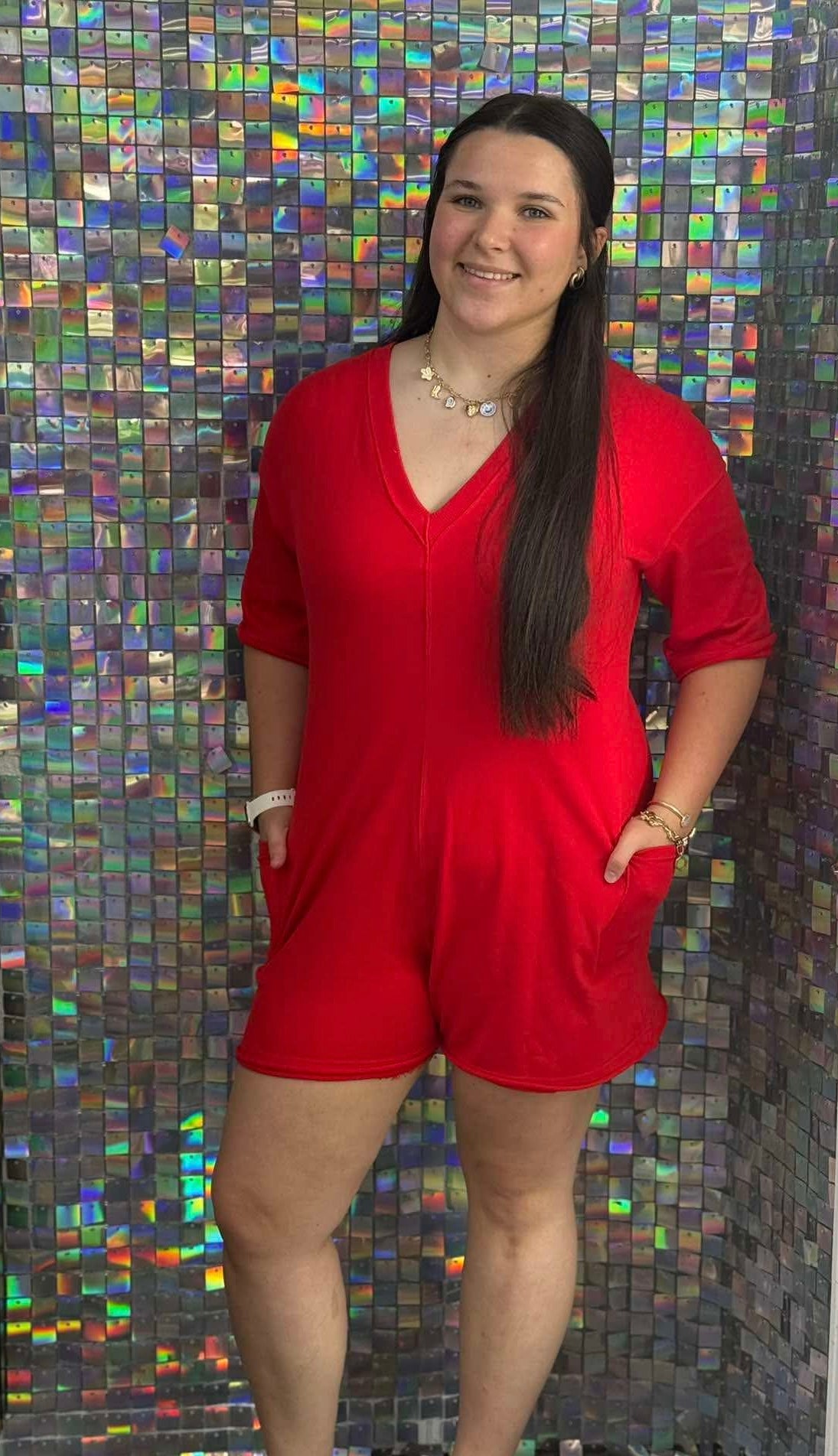 LAS SOLID COLOR RAW EDGE POCKETED LOOSE ROMPER-060826MG3