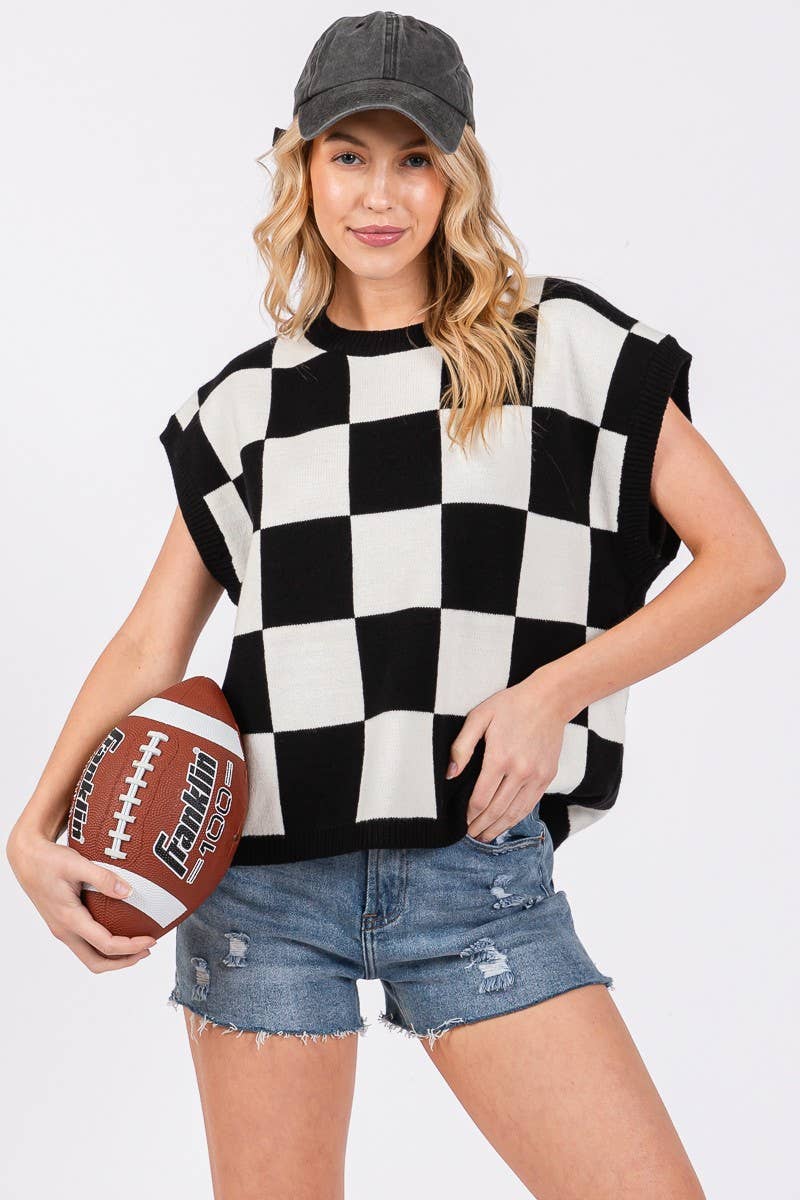 Checkered Knit Sleeveless Game day Top-CKSGD