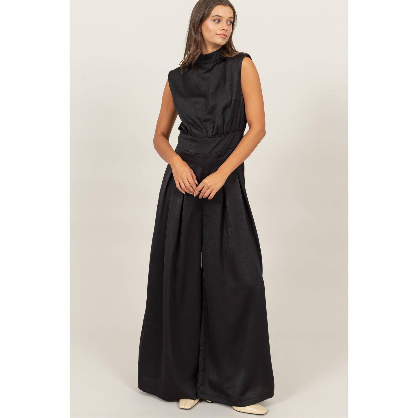 SLEEVELESS WIDE LEG SATIN JUMPSUIT HF24G072-