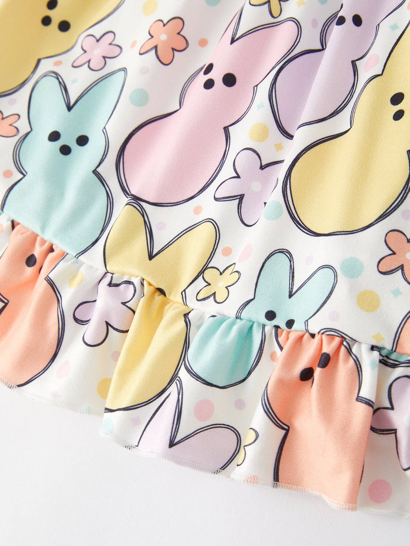 Easter Colorful Bunny Print Puff Sleeves Girls Dress DRG50546