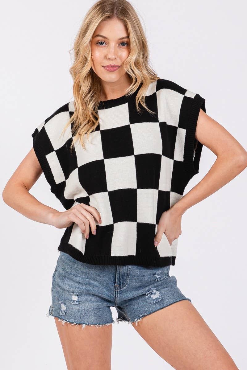 Checkered Knit Sleeveless Game day Top-CKSGD