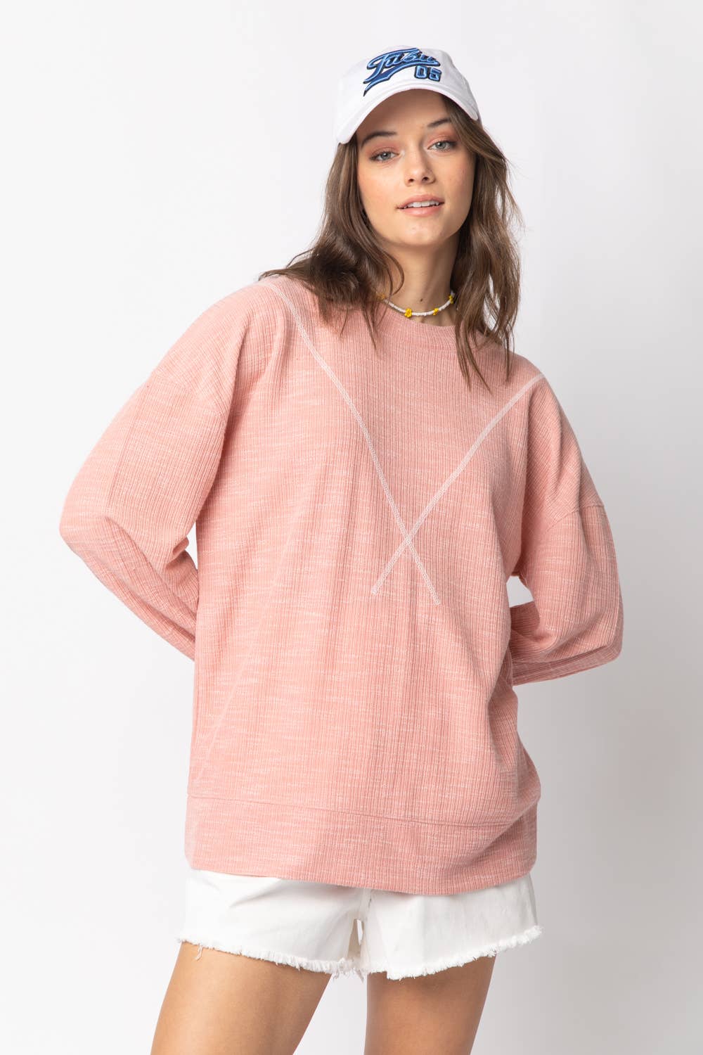 Ribbed Knit V Stitch Top NT10897