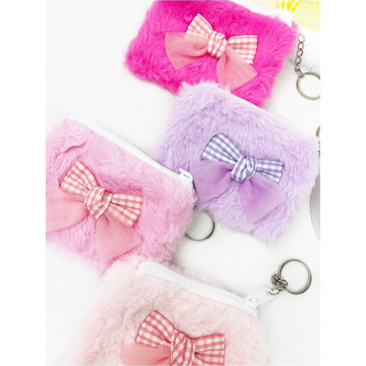 Faux Fur with Bow Detail Coin Purse with Key Ring 4789