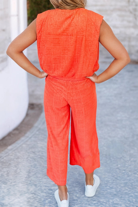 Orange Textured Tank Top and Wide Leg Pants Set OTT-TWP)