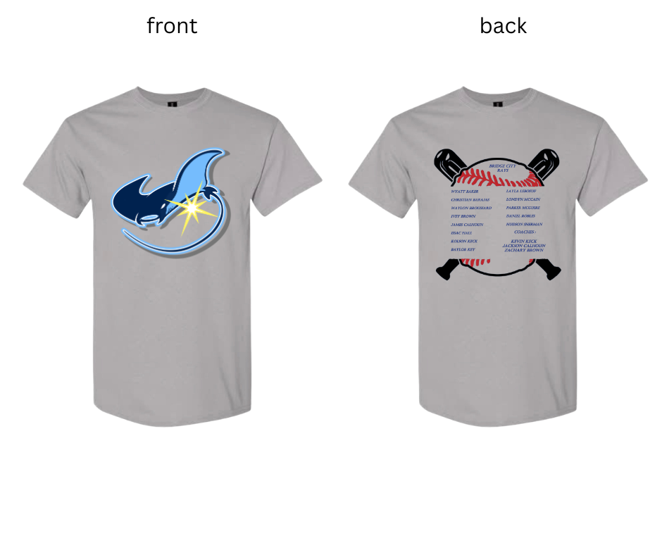 STING RAYS TEEBALL - TSHIRT- (GILDAN) - GRAVEL (FRONT AND BACK IMAGES)