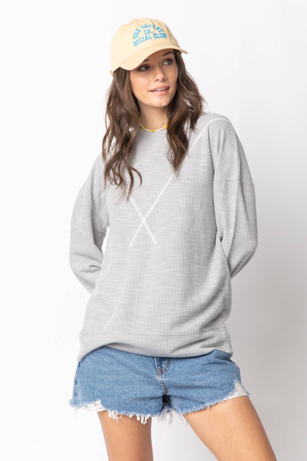 Ribbed Knit V Stitch Top NT10897