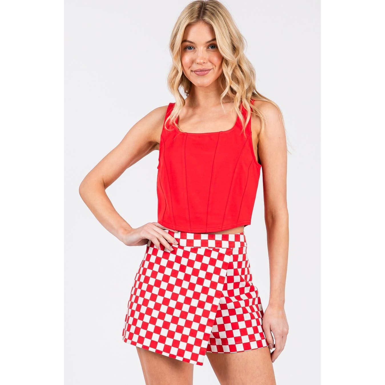 GAME DAY CHECKERED OVERLAY WRAP FRONT MINI SKORT-GDCOW