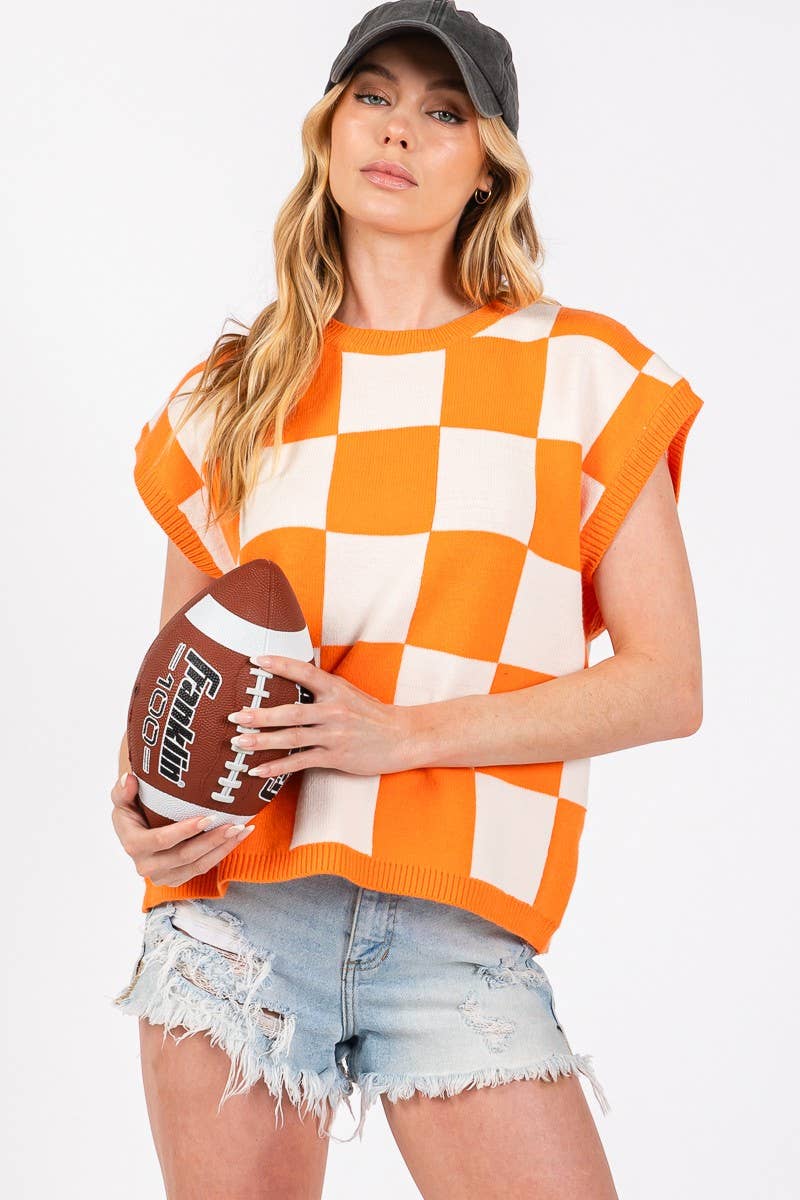 Checkered Knit Sleeveless Game day Top-CKSGD