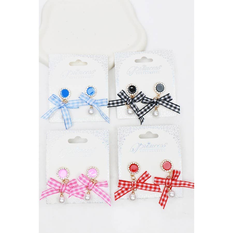 Satin Bow Dangle Earrings with Pearl 46SN