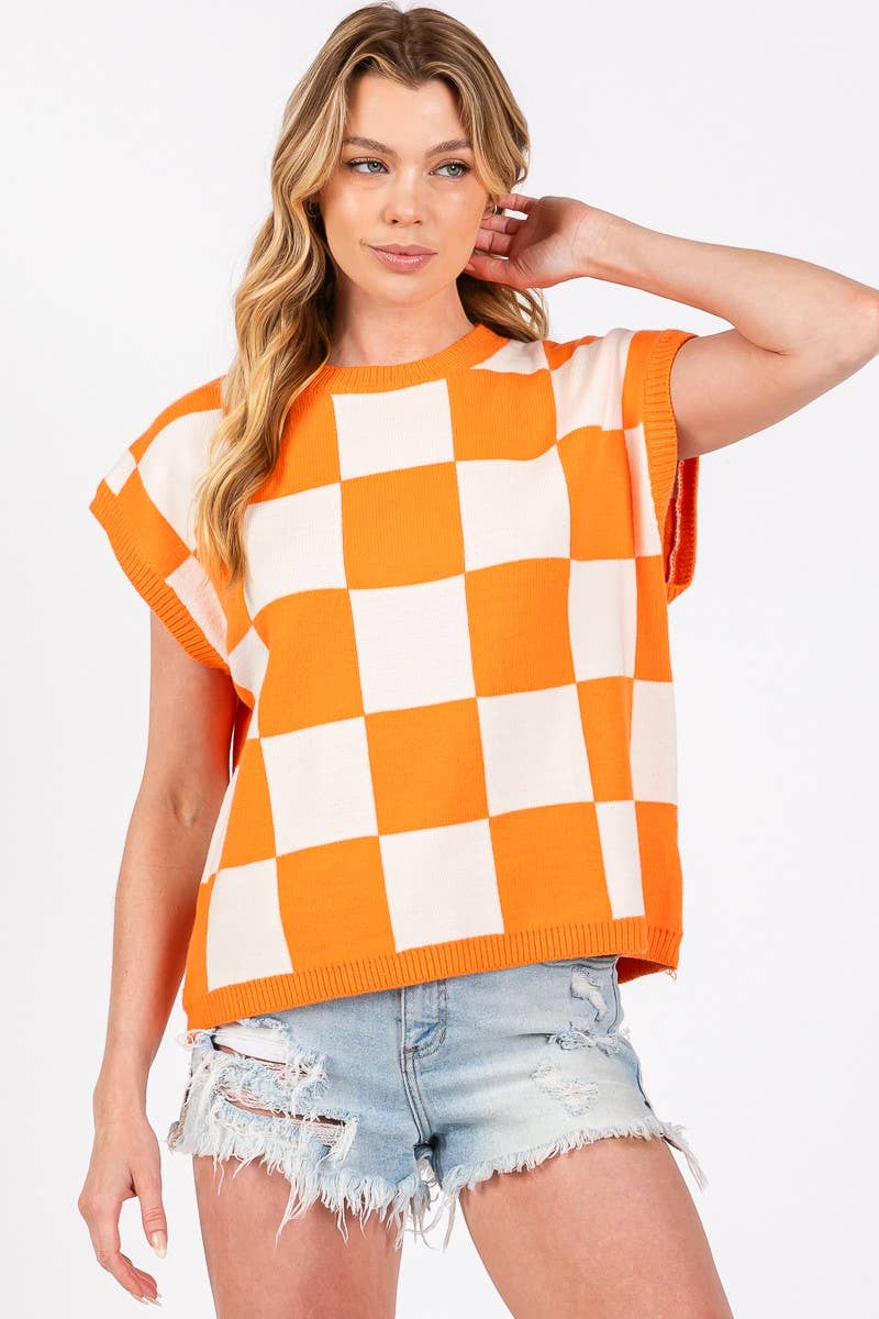 Checkered Knit Sleeveless Game day Top-CKSGD