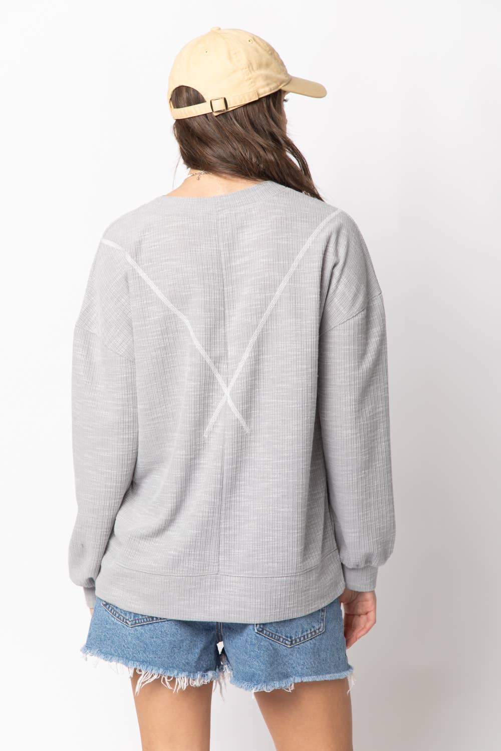 Ribbed Knit V Stitch Top NT10897
