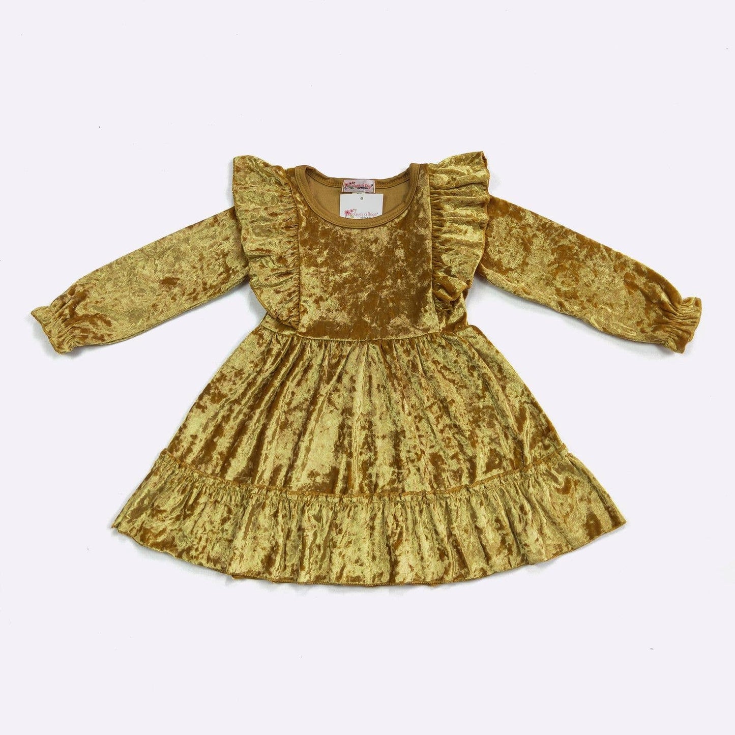 Golden Velvet Ruffle Girls Dress 47021