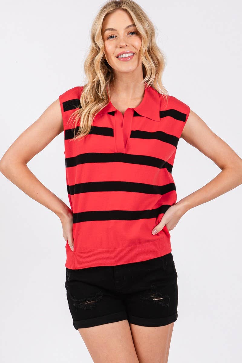 STRIPED SLEEVELESS SWEATER TOP- SSST2