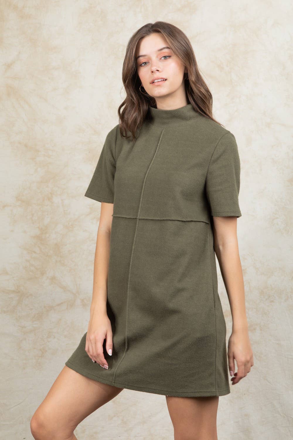Mock Neck Front Seam Detail Mini Dress ND31008