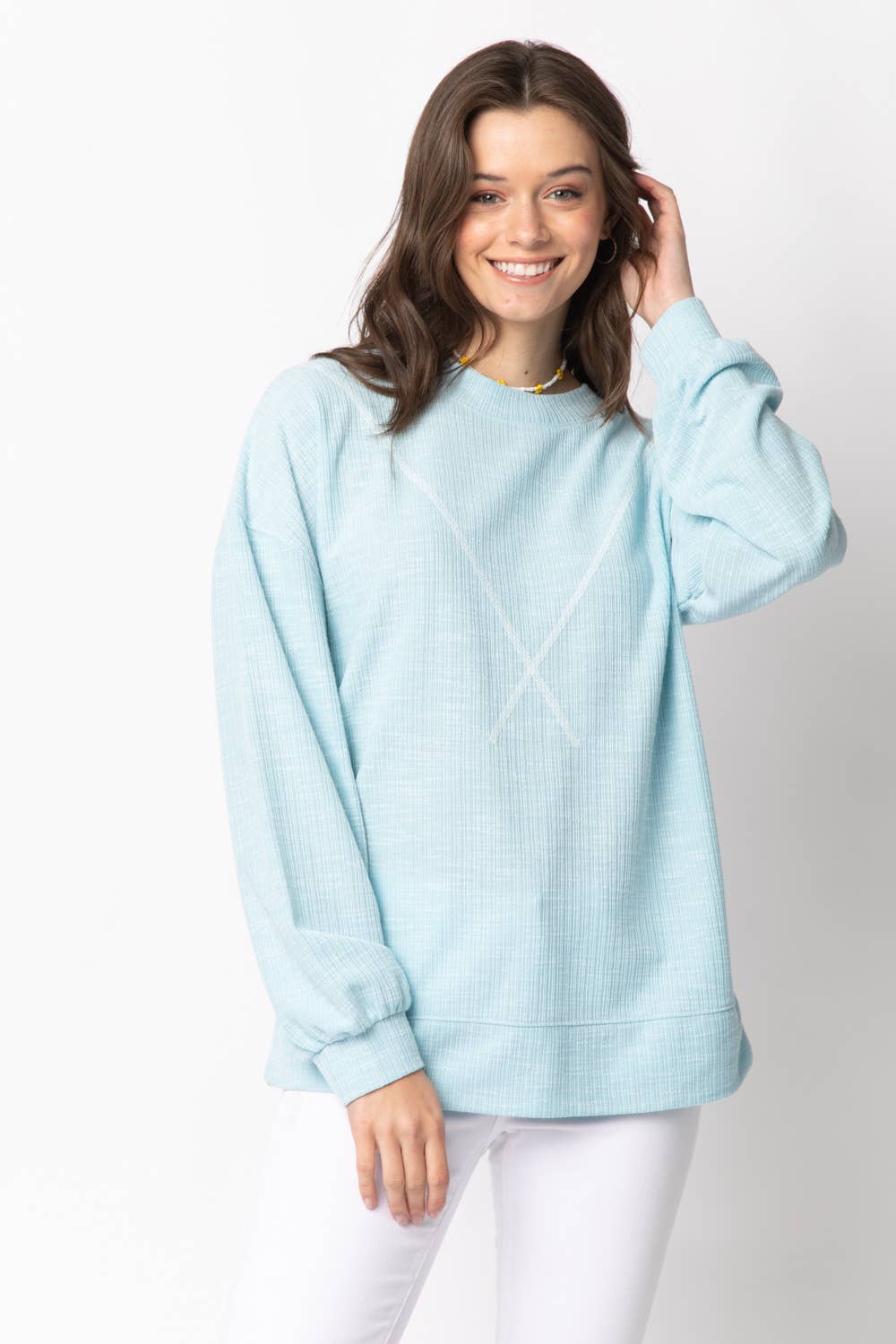 Ribbed Knit V Stitch Top NT10897