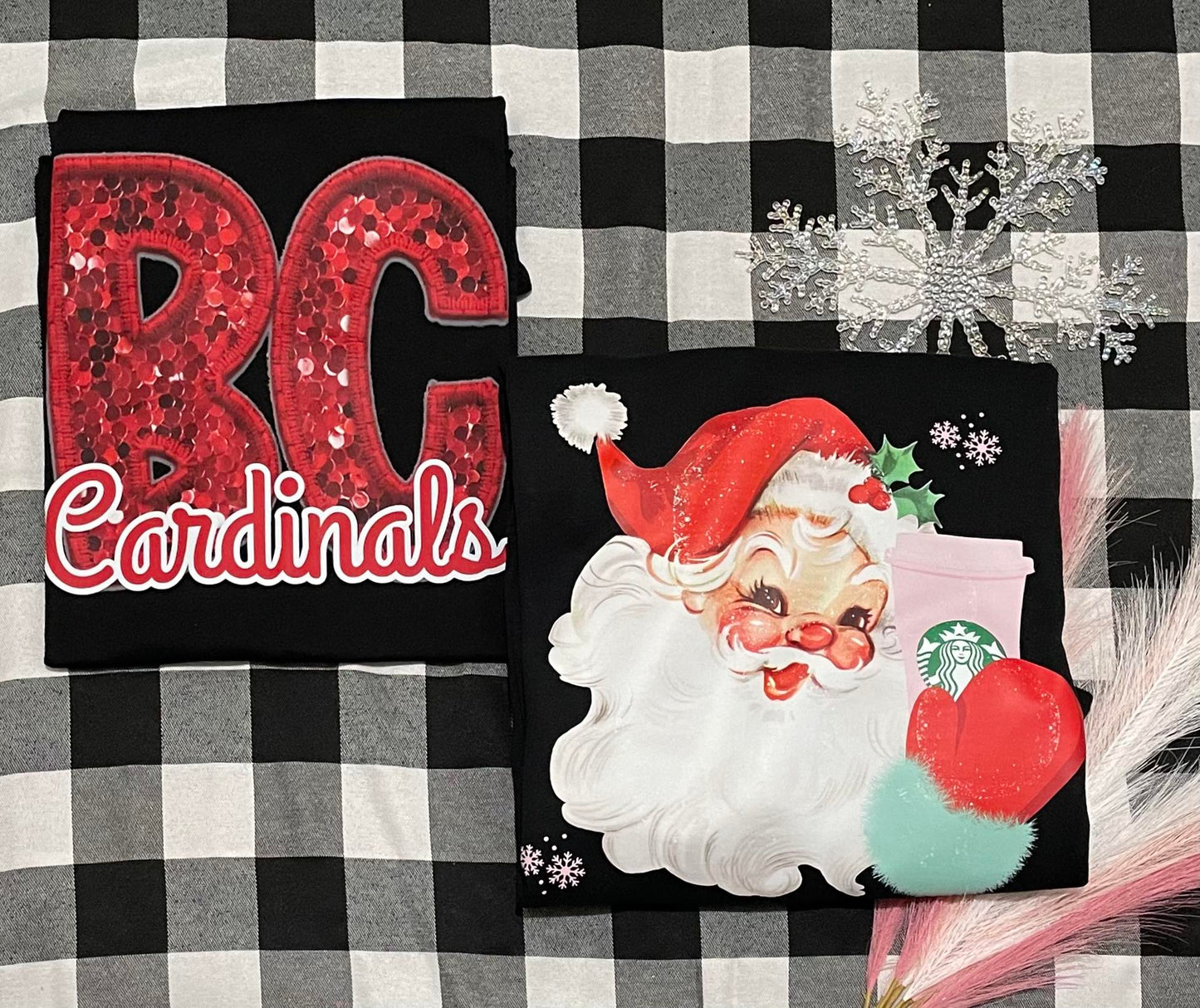 Cardinals Faux Embroidery T-shirt (RED BC- RED AND WHITE CARDINALS CURSIVE)