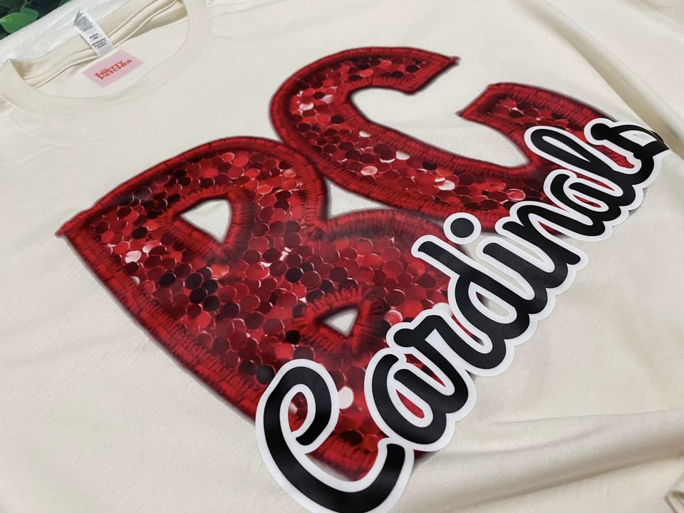Cardinals Faux Embroidery BC RED -(BLACK and WHITE FONT CARDINALS) t-SHIRT
