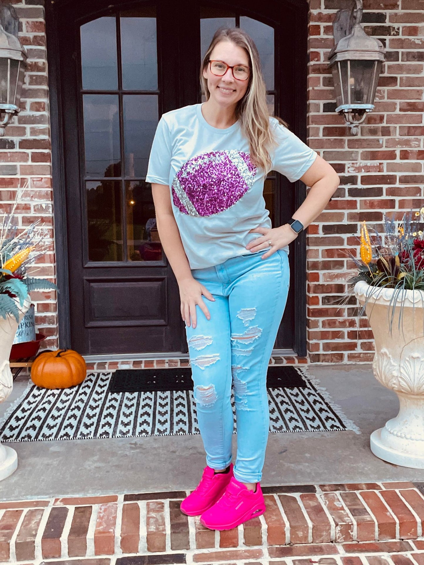 Faux hot pink football sequin