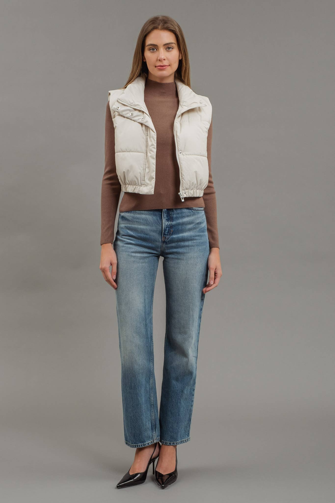 ✅CROPPED ZIP UP PUFFER VEST 2353