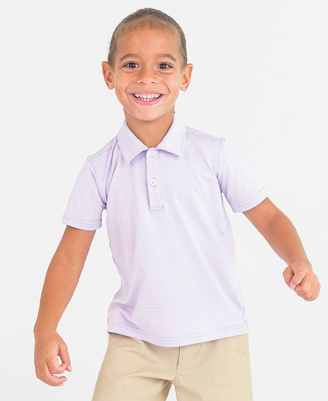 Boys Lavender Micro Stripe Knit Short Sleeve Performance Polo 00426